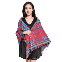 2017 otoño invierno cuadrado cálido bufanda de cachemira falsa turquesa jacquard pashmina chal con borla